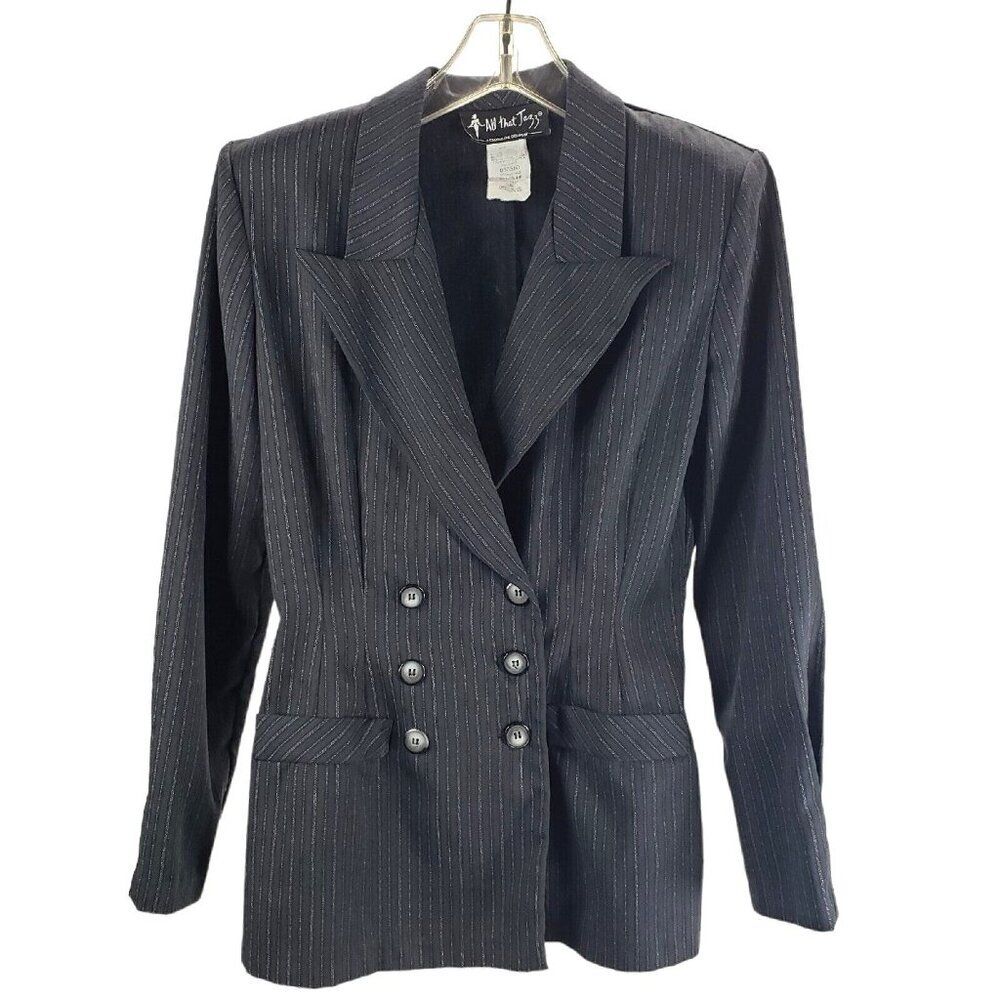 All That Jazz Chorus Line Women Blazer Size 5/6 Black Pin Stripe Double Breasted